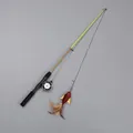 Interactive telescopic fishing rod cat teaser wand with a red sequined feather fish lure - Red Fish Set