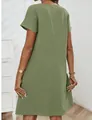 Back view of a summer cotton linen short sleeve dress in olive green with pockets - S / Dresses / Light Green