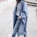 Elegant long light blue wool blend double-breasted coat for women in autumn winter styles - Light Blue