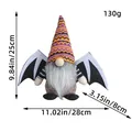 Halloween faceless gnome plush with bat wings and striped hat, dimensions displayed - Purple Black Male Style (Z2-15) / Purple Black