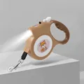 Brown 5m retractable dog leash with built-in LED light and cute cartoon dog sticker - 5M / Brown