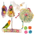 Colorful bird toy set with woven wicker balls and paper shredders for parrots to chew - 8Pcs Set