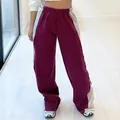 Modische High-Waist Wide-Leg Jogginghose im Color-Block-Design in Weinrot und Grau - Burgunderrot