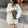 Cozy white faux mink fur long cardigan with loose fit and vintage buttons for autumn - One Size / Tops / White