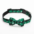 Festive green plaid Christmas dog collar with white snowflake print and matching bow tie - S / 1.0 Width 18-32cm / Green
