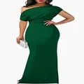 Elegant dark green one-shoulder bodycon maxi evening gown for formal occasions. - S / Dresses / Green