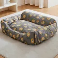 Grey washable floral pet bed cover featuring elegant yellow flower design for dogs - S / Floral Gray