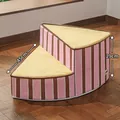 Two-step portable pet stairs with pink and brown stripes for small dogs indoors - 2 Steps (Fan-shaped) / Diameter 45CM Height 29CM / Pink-Brown Stripes
