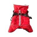 Red waterproof dog winter vest with integrated harness and reflective strip. - S / Red