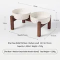 Elevated double ceramic pet feeding bowls with paw print pattern and acacia wood stand - Medium Embossed Paw Bowls (Short) + Detachable Dual Stand