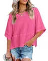Vibrant pink loose crew neck t-shirt with flared half sleeves and seam detailing - Hot Pink
