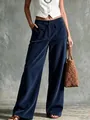 Damen-Retro-Cordhose in Navyblau mit weitem Bein, hoher Taille und zwei Vordertaschen - S / Unterteile / Marineblau