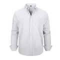 Classic men's light grey long-sleeved Oxford shirt with button-down collar and chest pocket - S / Tops / Light Grey (NJF-HG5)
