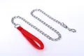 Close-up detail of durable metal chain dog leash with a comfortable red foam handle grip. - 2.0x120cm / Red Leash