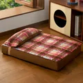 Gezellige geruite pluchen slaapbank voor honden en katten, stijlvol bruin matrasontwerp - S (50*40cm) / Ruitjes Hoes (Inclusief Kussen)
