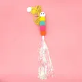 Colorful pet cat teaser wand featuring plush balls and a long iridescent tinsel tassel - Crinkle Paper Caterpillar