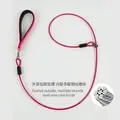Detailed view of pink steel wire dog leash with multi-strand core and rubber coating - Webbing Handle P-Rope (Single Buckle) / Thickness 5mm * Length 70cm / Rose Red