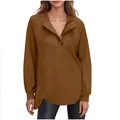 Casual bruine top met lange mouwen voor dames met een stijlvolle knoopsluiting - koffiekleur