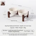 Elevated double ceramic pet bowl with acacia wood stand and cat paw relief pattern - Small Embossed Paw Bowls + Detachable Dual Stand