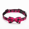 Pink and black plaid Christmas cat collar with bow tie and white snowflake pattern - S / 1.0 Width 18-32cm / Rose Red