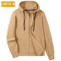 Men's casual loose fit polar fleece hooded zip-up sweatshirt in warm camel tan color - 3XL / Tops / Beige