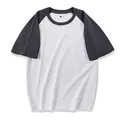 230G pure cotton raglan sleeve crew neck T-shirt in grey and charcoal color block - Heather Grey & Iron Grey