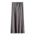 Elegant high waist dark grey acetate maxi skirt featuring adjustable drawstring waist - S / Bottoms / Dark Gray