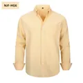 Men's casual long-sleeve Oxford shirt in light yellow with a button-down collar - S / Tops / Light Yellow (NJF-HG6)