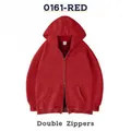 Zware rode hoodie met een unieke dubbele rits voor veelzijdige styling en comfort - XS / Tops / Baksteenrood