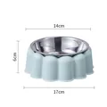 Anti-overturn stainless steel cat bowl with fluted light blue base, 17cm diameter - Stainless Steel + Plastic Single Bowl / Colorful Mix / Green