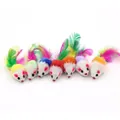 Set of colorful feather tail plush mouse toys for cats presented on a white background - Colorful