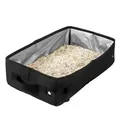 Portable black foldable cat litter box with waterproof lining and tofu litter - Open Top (No Lid) / 40x24x11cm / Black