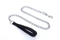 Detail view of heavy duty metal chain dog leash with comfortable black foam handle - Black Leash