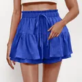 Gonna-pantalone blu a balze con volant e vita regolabile con coulisse per l'estate - Blu