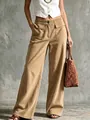 Vintage khaki corduroy wide leg pants with high waist and front flap pockets - Khaki