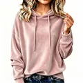Detalle del suave tejido de terciopelo de una sudadera con capucha rosa para mujer - S / Top (F55088) / Rosa