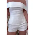 Elegant summer two-piece outfit featuring a white off-the-shoulder top and shorts set - One Size / Top And Bottom / White