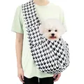 Japanese style houndstooth pet sling carrier for small dogs and cats, foldable travel bag - Black Houndstooth (with Phone Pocket)