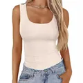 Ärmelloses, schmal geschnittenes, geripptes Tanktop für Damen in Beige - Aprikose