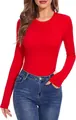 Detalle de una camiseta ajustada de manga larga y cuello redondo para mujer roja - S / Tops / Rojo