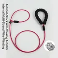 Detail view of heavy duty red dog leash featuring steel wire core and soft foam handle - Foam Handle P-Rope (Single Buckle) / Thickness 5mm * Length 70cm / Rose Red