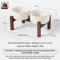 Ceramic double pet bowl set with embossed cat paw design and dark acacia wood stand - Medium Embossed Paw Bowls (High) + Detachable Dual Stand