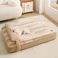Warm thick plush dog bed with striped patterns and integrated pillow for cozy sleep - S:50x32cm / Warm Coffee Striped Sofa
