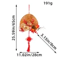 Traditional Chinese New Year red berry fan wreath hanging decoration with gold flowers and tassel - God of Wealth Style (T3-54)