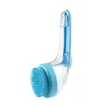 Soft blue silicone pet bath massage brush with ergonomic handle for dogs and cats - Fine Bristle Long Handle / Blue