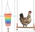 Regenbogen Holz Hähnchen Spielzeug und Astschaukel mit Glocken für Geflügel und Vogelkäfige - Xylophon und Holzschaukel
