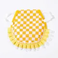 Yellow and white checkered hen saddle apron with lace trim for feather protection - One Size / Yellow White Gingham Print