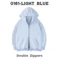 Unisex oversized lichtblauwe hoodie met dubbele rits en zware retro katoenstof - XS / Tops / Lichtblauw