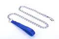 Detailed view of the metal chain pet leash featuring a comfortable blue foam handle. - Blue Leash