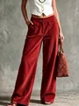 Vintage brick red corduroy wide-leg pants with high waist and double front pockets - Red